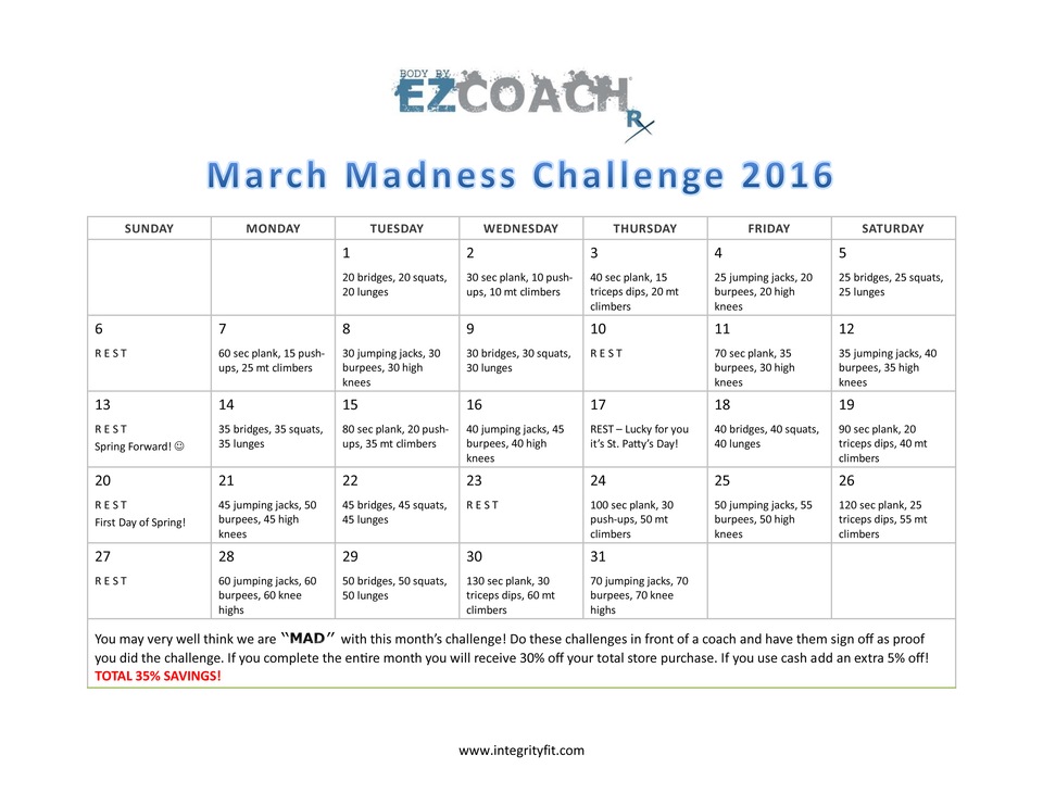 March Madness Challenge - Fitness Challenge with Integrity Health Coaching Centers in NH!