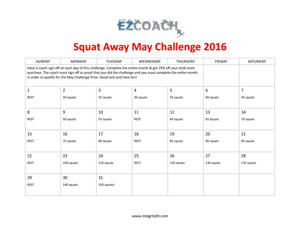 May Monthly Fitness Challenge with Integrity Health Coaching Weight Loss and Fitness Centers in NH!
