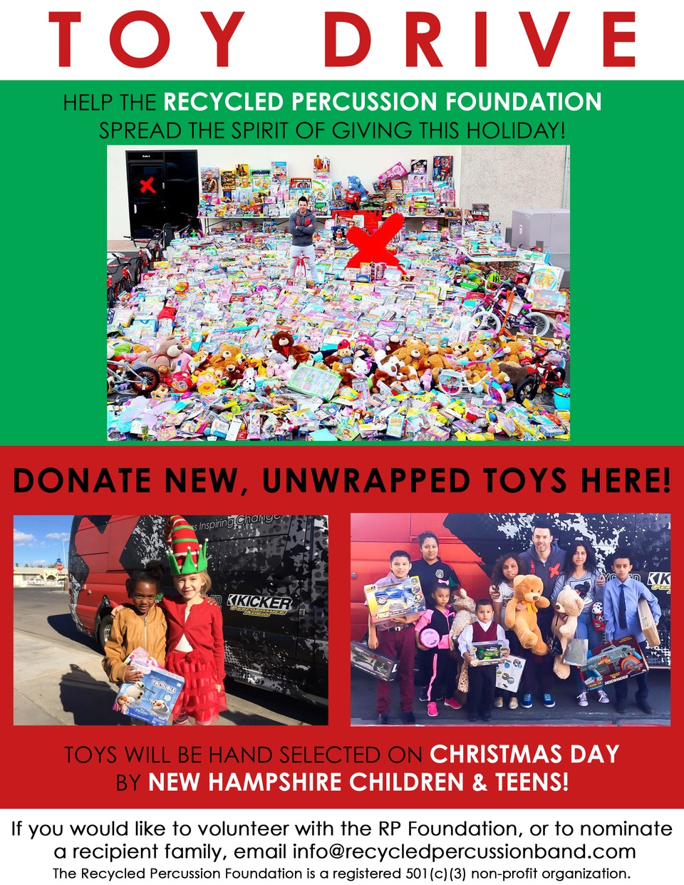 Reminder about our Toy Drive with Recycled Percussion Foundation at Integrity Health Coaching Centers in NH