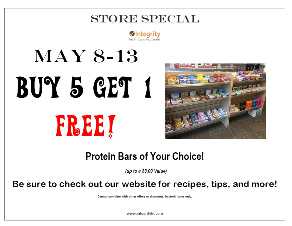 May 8-13 Store Special at Integrity Health Coaching Centers