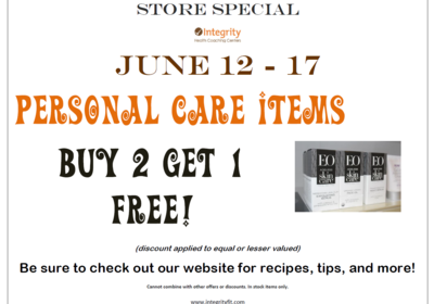 Store Special June 12-17 at Integrity Health Coaching Centers in NH